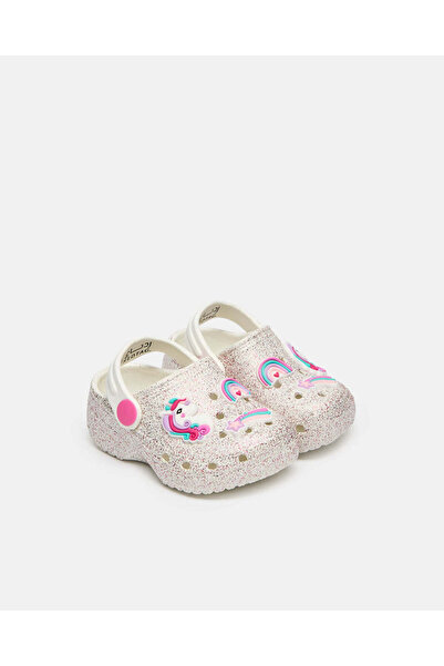 REDTAG Infant Girls White Glitter Unicorn Clog