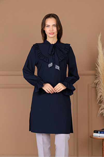 Central Of Moda Asil Tesettür Single Tunic & Stone Detailed, with Tie, Slit