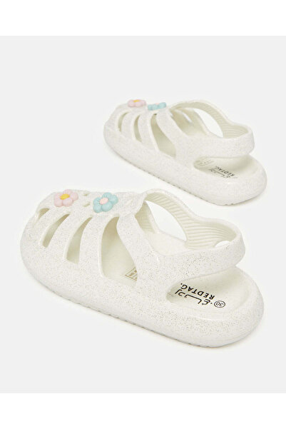 REDTAG Girls White Embellished Floral Clog