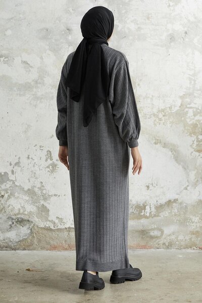 NEW DAĞ Women's Vertical Patterned Balloon Sleeve Knitwear Dress