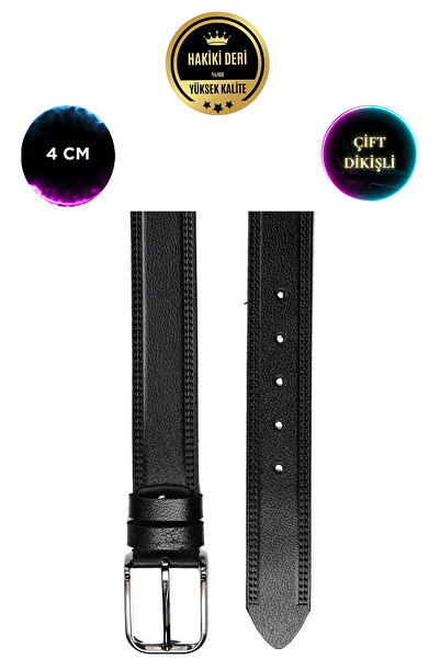 CüzCan Чоловічий ремінь з натуральної шкіри чорного кольору, 4 см, з подвійним швом (KOT/KETEN)