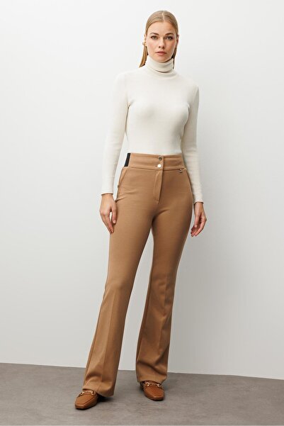 Moda İlgi Modailgi Bel Korsajı Lastikli İspanyol Paça Pantolon Camel