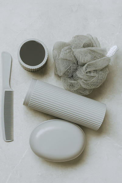 ARVALE Portable Bathroom Travel Kit – Includes Soap Dispenser, Brush Container, Washcloth, Comb - Classico