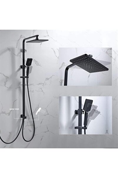 Other Shower Mixer Set with Wall-Mounted System, Large Overhead and Multifunction Handheld, Black
