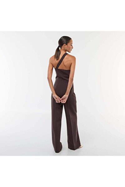 KİABİ Asymmetrical Strap Jumpsuit with Detail BROWN