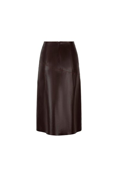 Desa Women's Dark Brown Midi Length Leather Skirt