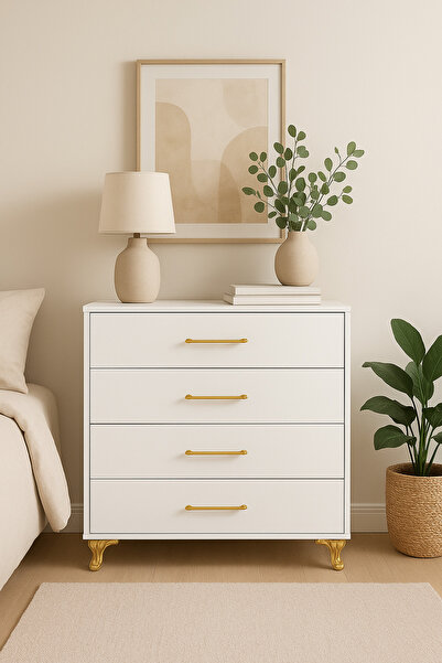 Ninna Kids Ninna Mobilya Gold 🌟 4 Çekmeceli Modern Şifonyer – 70X80X40 Cm, Geniş Depolama Alanı, Şık Tasarım