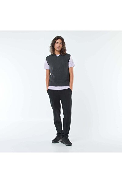 KİABİ بنطال رياضي من قماش بيكيه سادة باللون الأسود