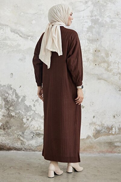 NEW DAĞ Women's Vertical Patterned Balloon Sleeve Knitwear Dress