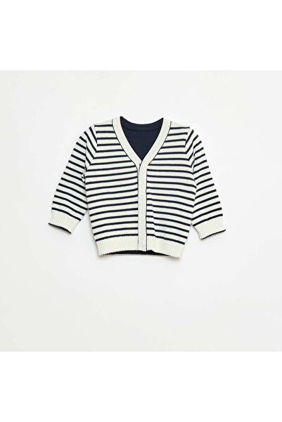 KİABİ كارديجان محبوك مخطط قابل للعكس باللون الأزرق