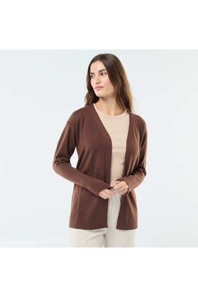 KİABİ كارديجان طويل محبوك باللون البني