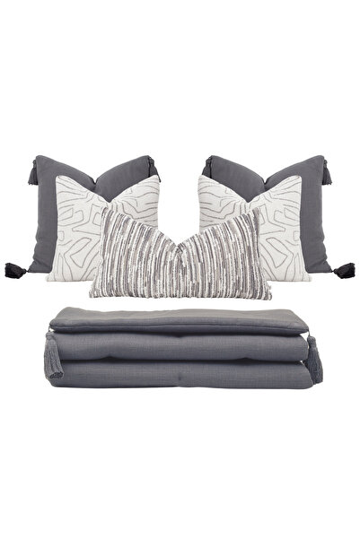 Penelope Elera Throw Pillow Cover 45X45 cm Ecru-Grey