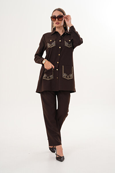 EL jadida Women's Stone Embellished Shirt Set