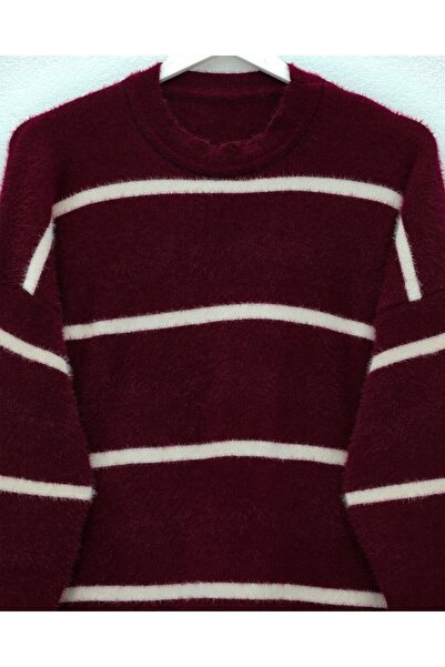 Modamorfo Striped Casual Bearded Knitwear Tunic - Burgundy