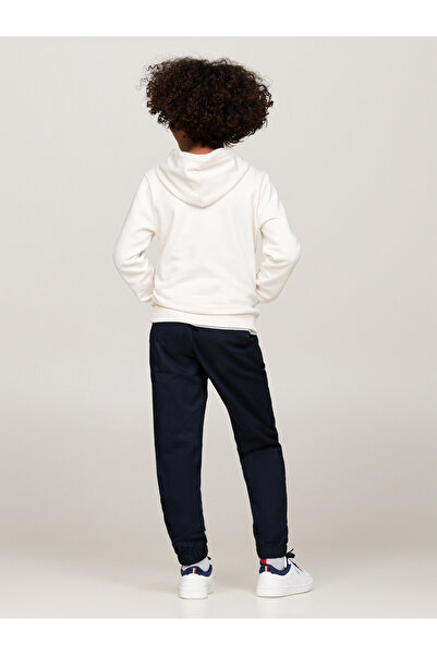 Tommy Hilfiger Boys Ancient White Logo Puff Printed Kangaroo Pocket Hoodie