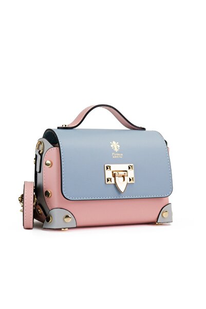 Posete Fagaras Poseta Piele Natalia - Bleu - Roz, 1 Compartiment, Bareta Reglabila 130 cm