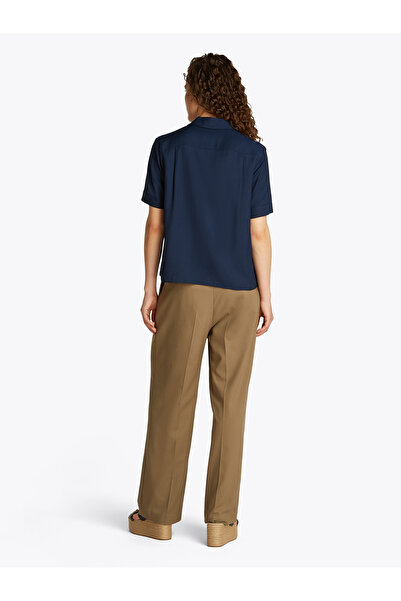 Tommy Hilfiger Women Dark Night Navy Soft Viscose Relaxed Fit Short Sleeve Shirt