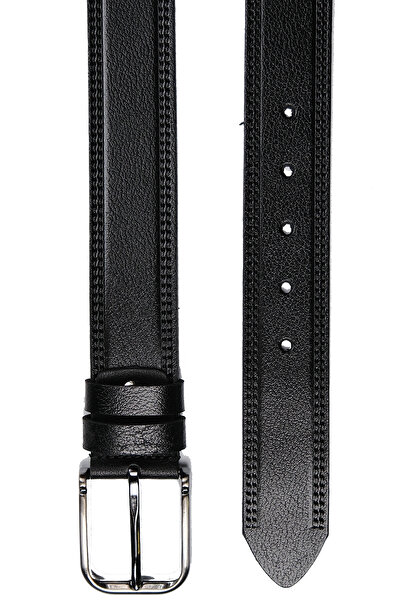 CüzCan Чоловічий ремінь з натуральної шкіри чорного кольору, 4 см, з подвійним швом (KOT/KETEN)