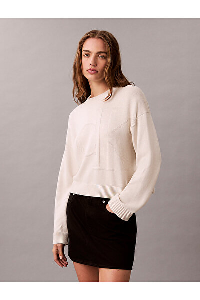 Calvin Klein Jeans Dik Yaka Standart Düz Beyaz Kazak Kadın LV047D304G67U