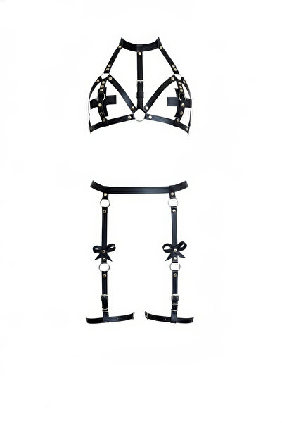 Angels Passion Black Leather Garter Set - Bold Details for Special Nights