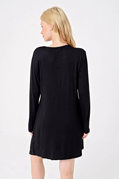 Trend Alaçatı Stili Kadın Siyah Asimetrik Kesim Düğme Detaylı Viscon Elbise ALC-X4860