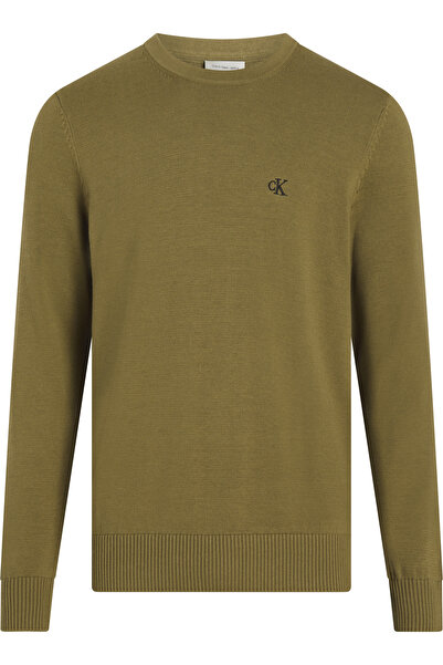 Calvin Klein Men Gothic Olive Cotton Modern Crew Neck Sweater