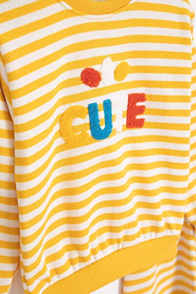 Cansın Mini Κίτρινο Σετ Φόρμας για Αγόρι με Χαριτωμένο Κέντημα Ριγέ επένδυση fleece 23309