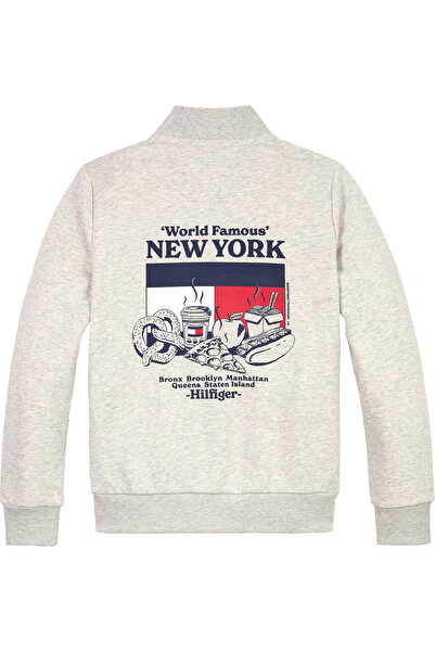 Tommy Hilfiger Boys New Light Grey Heather Cotton Finest Food Full Zip Sweatshirt