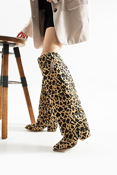 BERFONA Cizme cu toc de 6 cm SIESTA FURRY LEOPARD