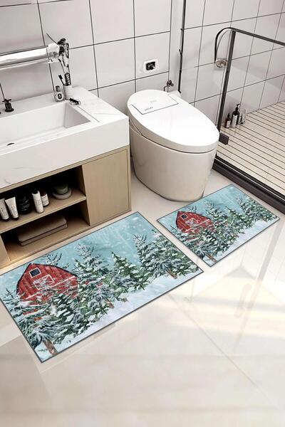 Serteks Modern Yıkanabilir 2li Banyo Halısı Paspas