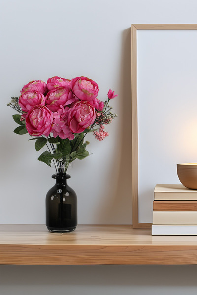 Yapay Çiçek Deposu Yapay Çiçek Ortanca Cipso Şakayık Gülü Aranjmanı 50 cm Fuşya