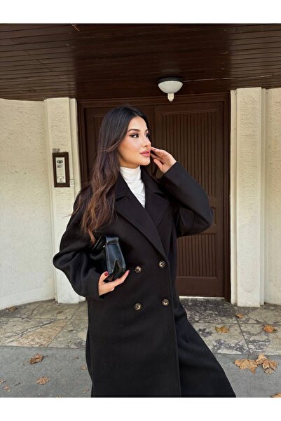 manana fashion Oversized Double-Breasted Kaşe Long Coat