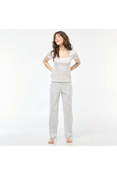 KİABİ بنطلون بيجاما حياكة مضلعة الرمادي