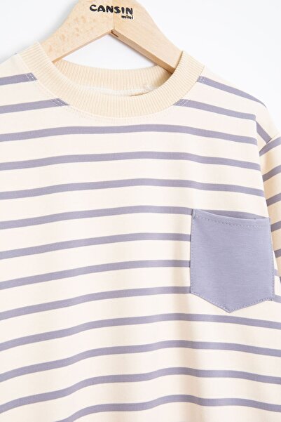 Cansın Mini Smoked Striped Pocket Detailed Boys' Tracksuit Set 23343