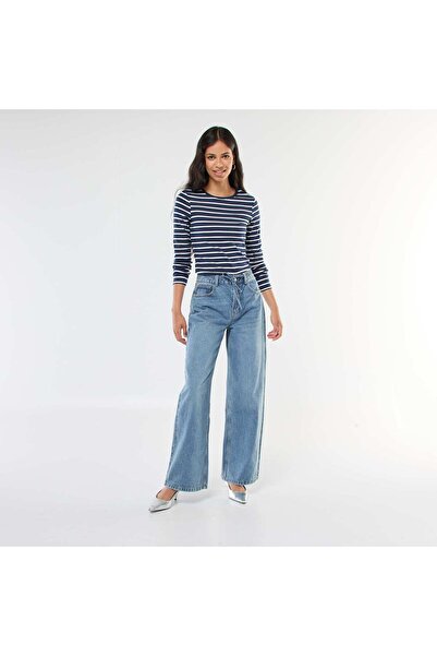 KİABİ Wide Leg Jeans with Skinny Denim Belt BLUE