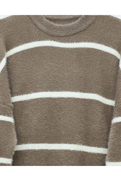 Modamorfo Striped Casual Bearded Knitwear Tunic - Earth