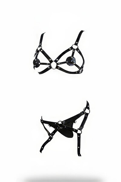 Angels Passion Black Leather Garter Set - Elegant and Eye-Catching with a Shiny Surface