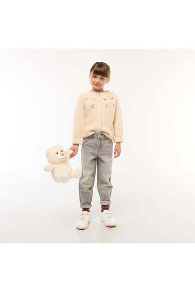 KİABİ Mom Fit Denim Jeans with Rhinestones GREY