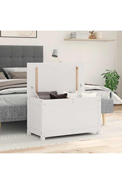 vidaxl صندوق تخزين أبيض 80x40x45.5 سم من خشب الصنوبر الصلب