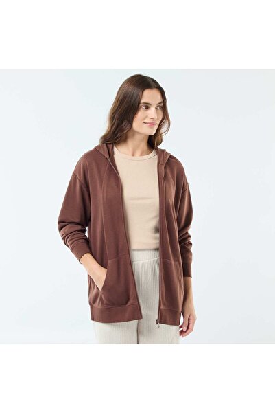 KİABİ Plain Hooded Cardigan BROWN