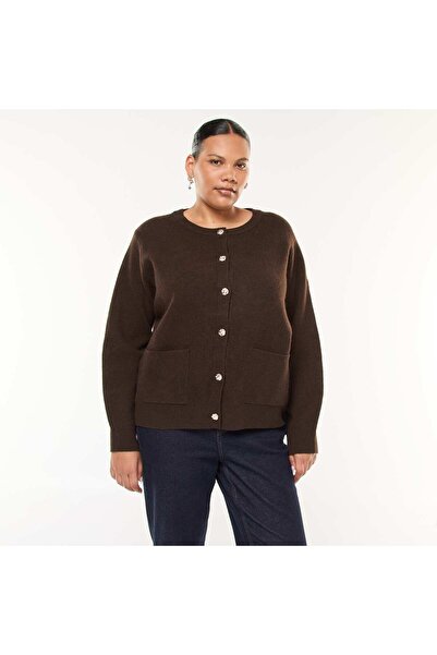 KİABİ Chunky knit cardigan with fancy buttons BROWN