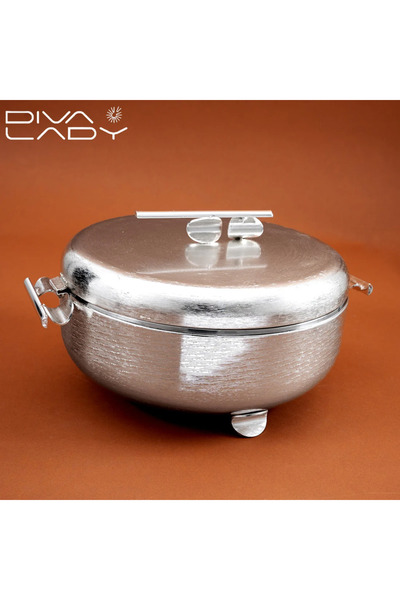DIVA LADY ✨ Diva Lady Luxury Food Container – Silver Stainless Steel, 7L Capacity for Warming Tastes and Elegant Luxury 🍲💎