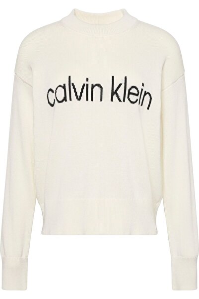 Calvin Klein Pulover tricotat cu logo jacquard pentru femei - crem