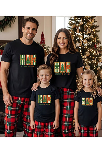 ASELİNDA Christmas Merry Bright Baskılı Aile Kombin Tişört (kombin yapmak içi...
