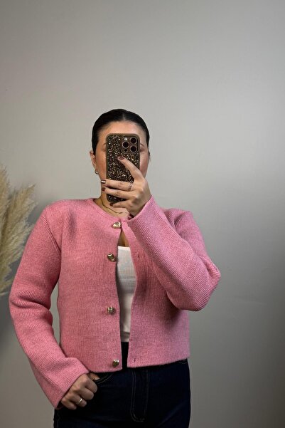 Vizon Collection Pembe Düğme Detaylı Hırka