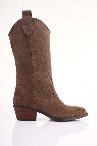 SU SHOE BOUTIQUE NO8 Kahve Hakiki Süet Deri Kovboy Çizme