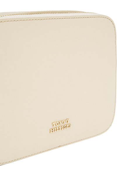 Tommy Hilfiger Women Cream Leather Hilfiger Leather Crossbody Bag