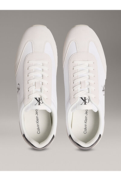Calvin Klein Erkek Yuvarlak Burun Lamine Deri Bağlamalı Orta Kalın Topuk Beyaz Sneaker YM0YM01325-01W