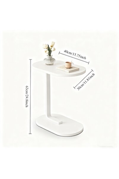 Cozara Compact C-Shaped Side Table-Space-Saving End Table with Sturdy Metal Frame, White