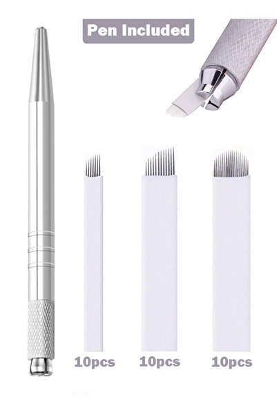 DMYRDH 30 قطعة من إبر Microblading مع قلم Microblade للمكياج الدائم ومجموعة شفرة إبرة وشم الحواجب اليدوية